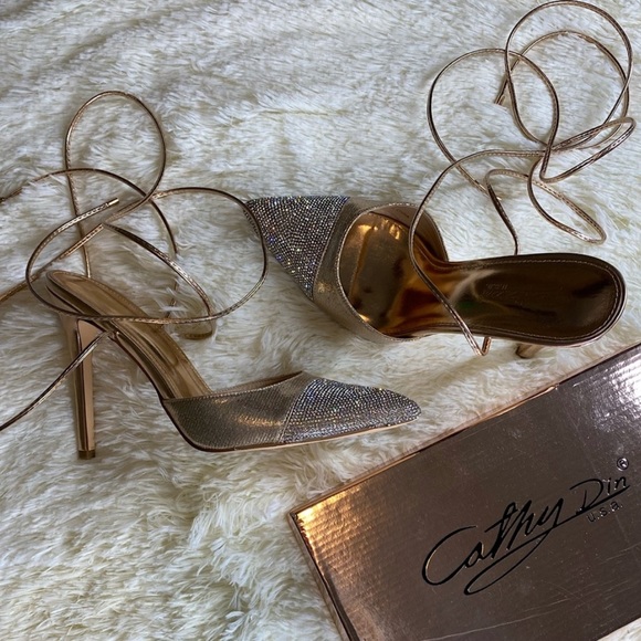 Pointed Rhinestone Lace-Up Heels - Picture 3 of 10